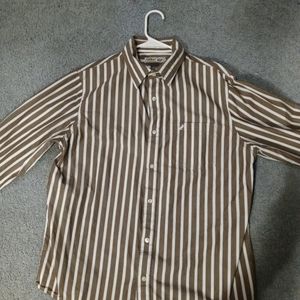 Urban up... Button up shirt. Brown and white. Size large